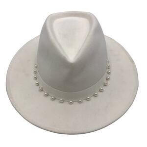 EUGENIA KIM Blaine Hat OS 100% Wool Grosgrain Ribbon Faux Pearl Embellished